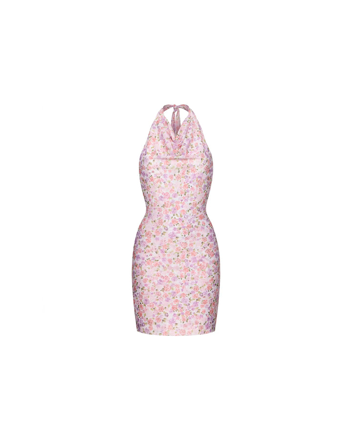 Esty mini, mini dress in milk mesh with a floral print