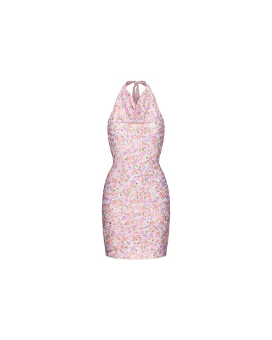 Esty mini, mini dress in milk mesh with a floral print