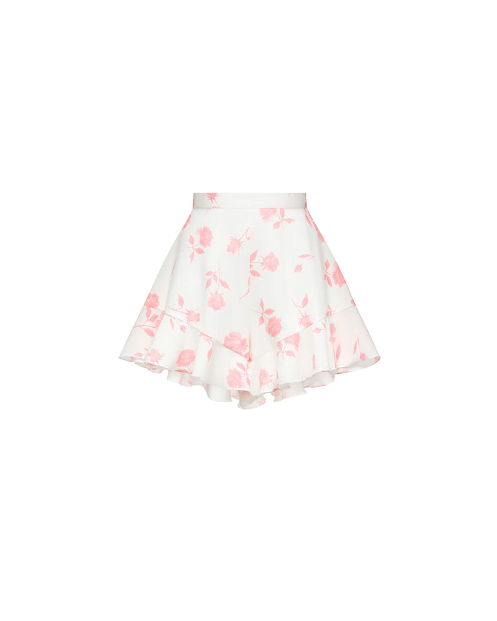 Audrie, ivory batiste shorts with medium light pink flowers