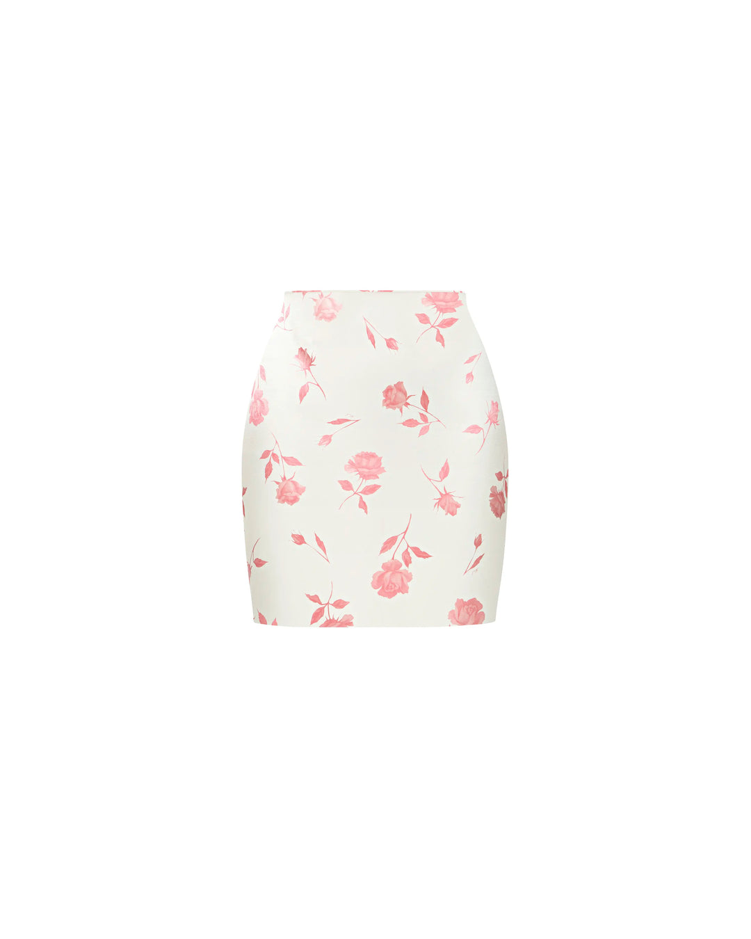 Mona mini, ivory satin mini skirt with medium light pink flowers