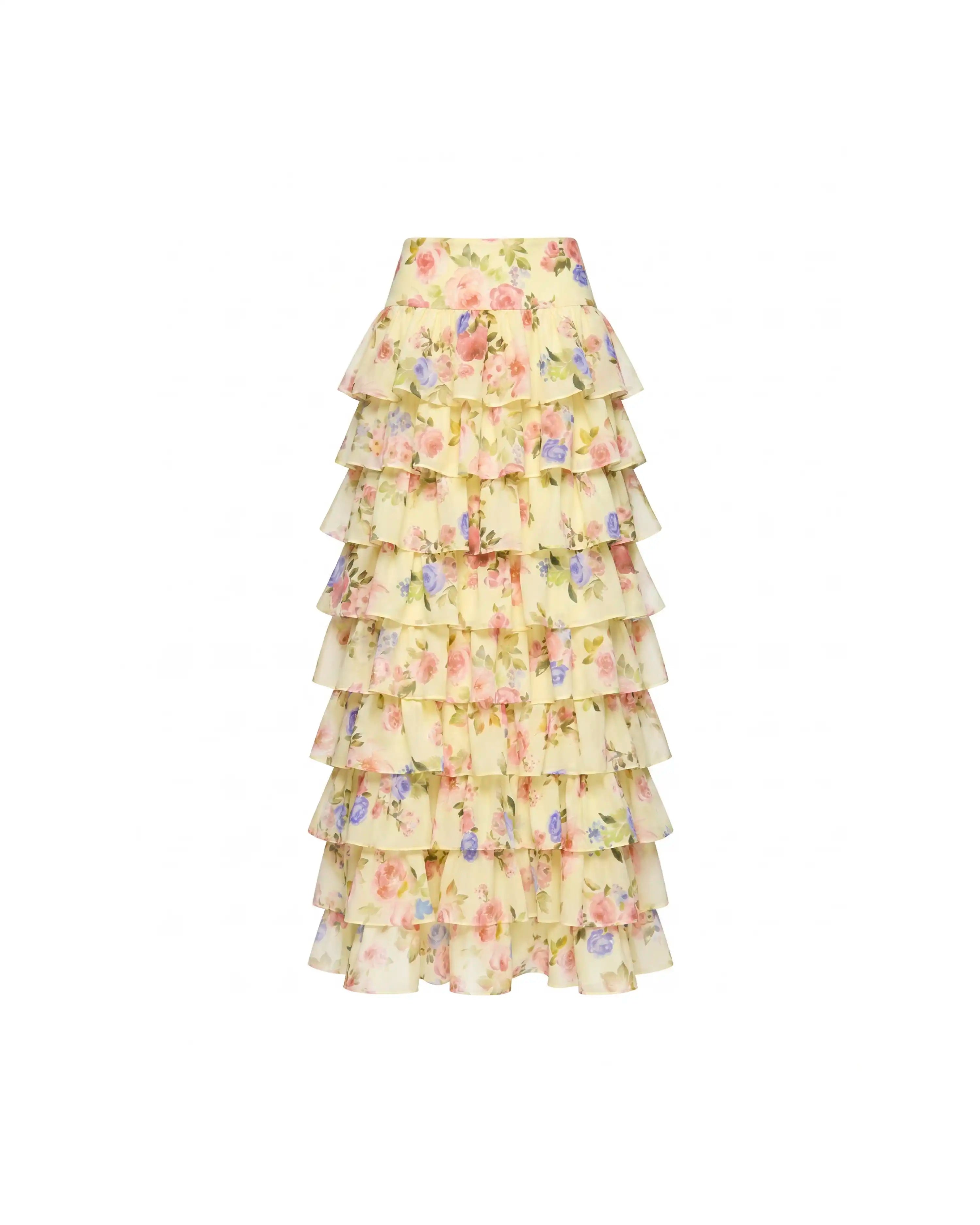 Carmelita midi, milky chiffon midi skirt with a floral print