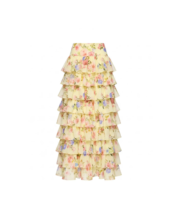 Carmelita midi, milky chiffon midi skirt with a floral print