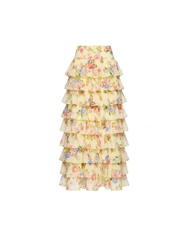 Carmelita midi, milky chiffon midi skirt with a floral print