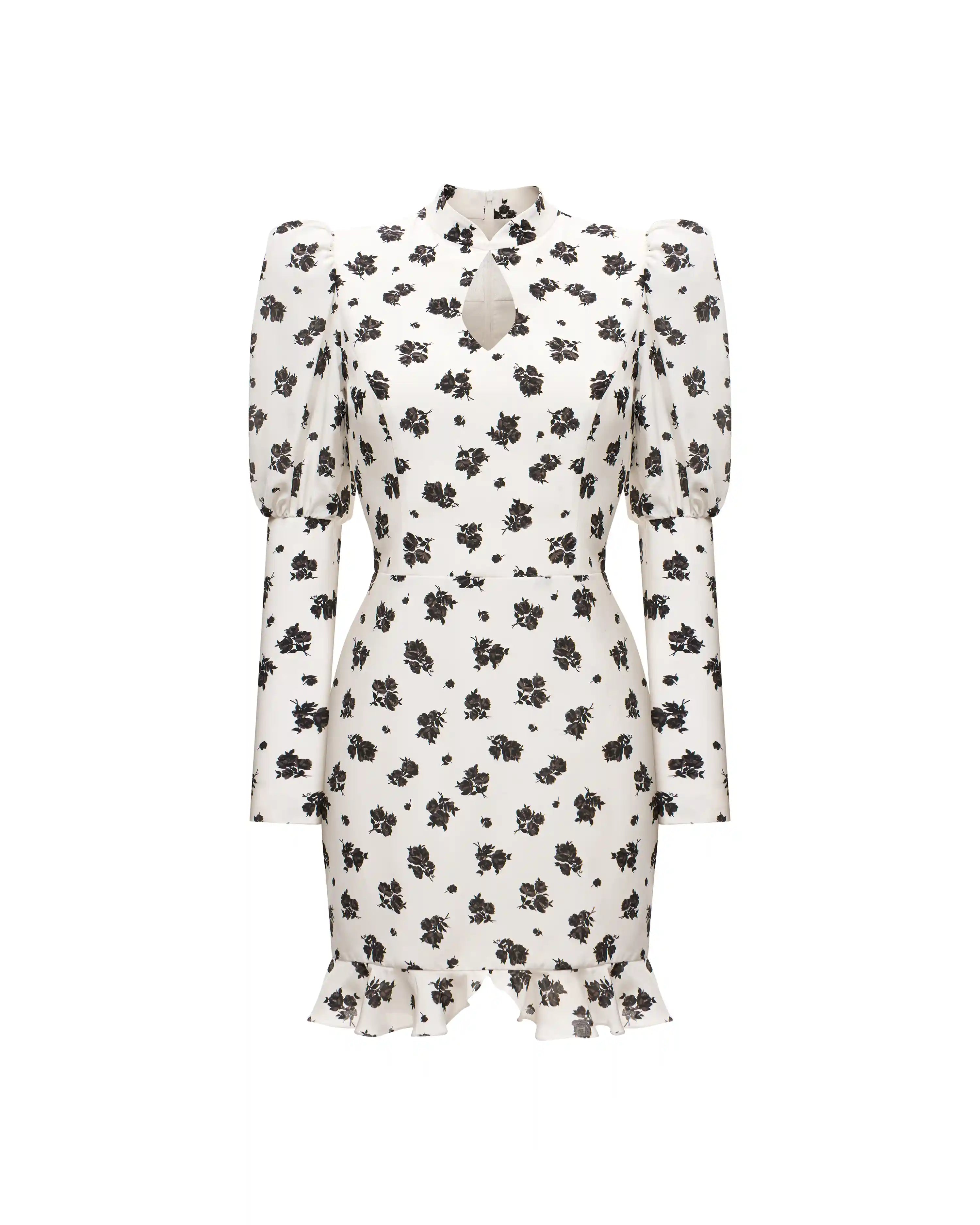 Giannetta mini, mini dress made of ivory crepe de chine with floral print