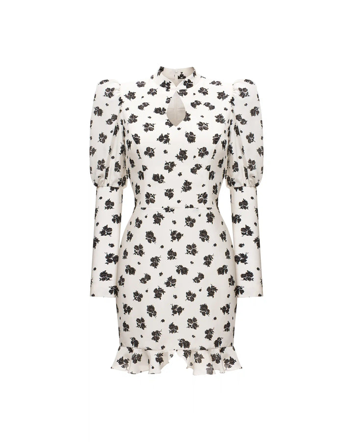 Giannetta mini, mini dress made of ivory crepe de chine with floral print