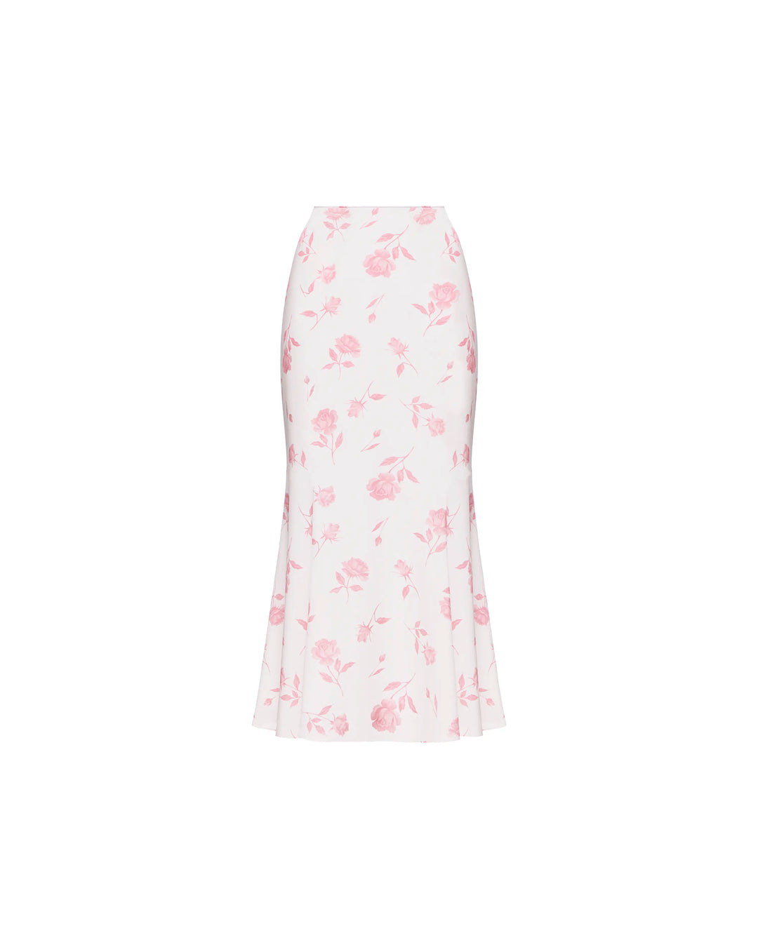 Kerelin midi, ivory crepe de chine midi skirt with medium light pink flowers