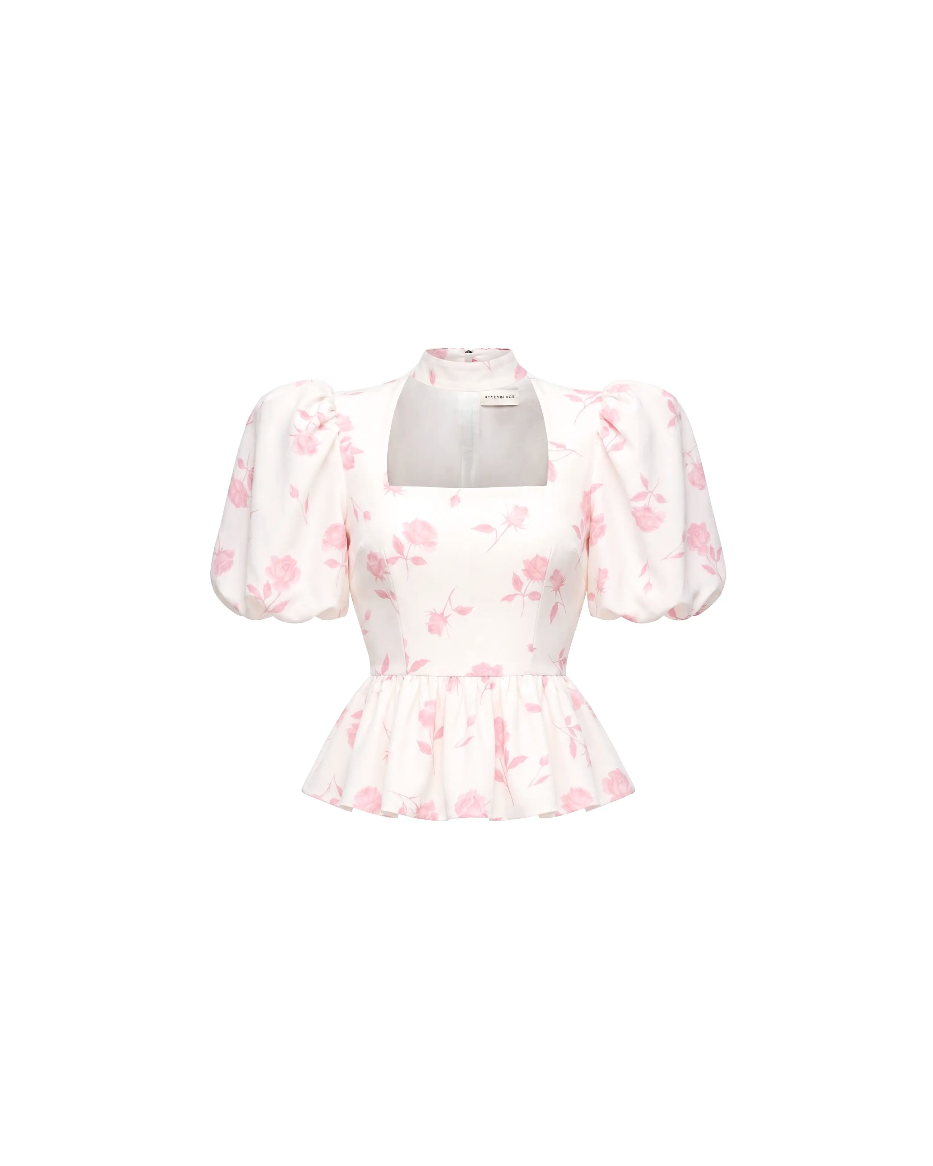 Valerie top, ivory crepe de chine top with medium light pink flowers