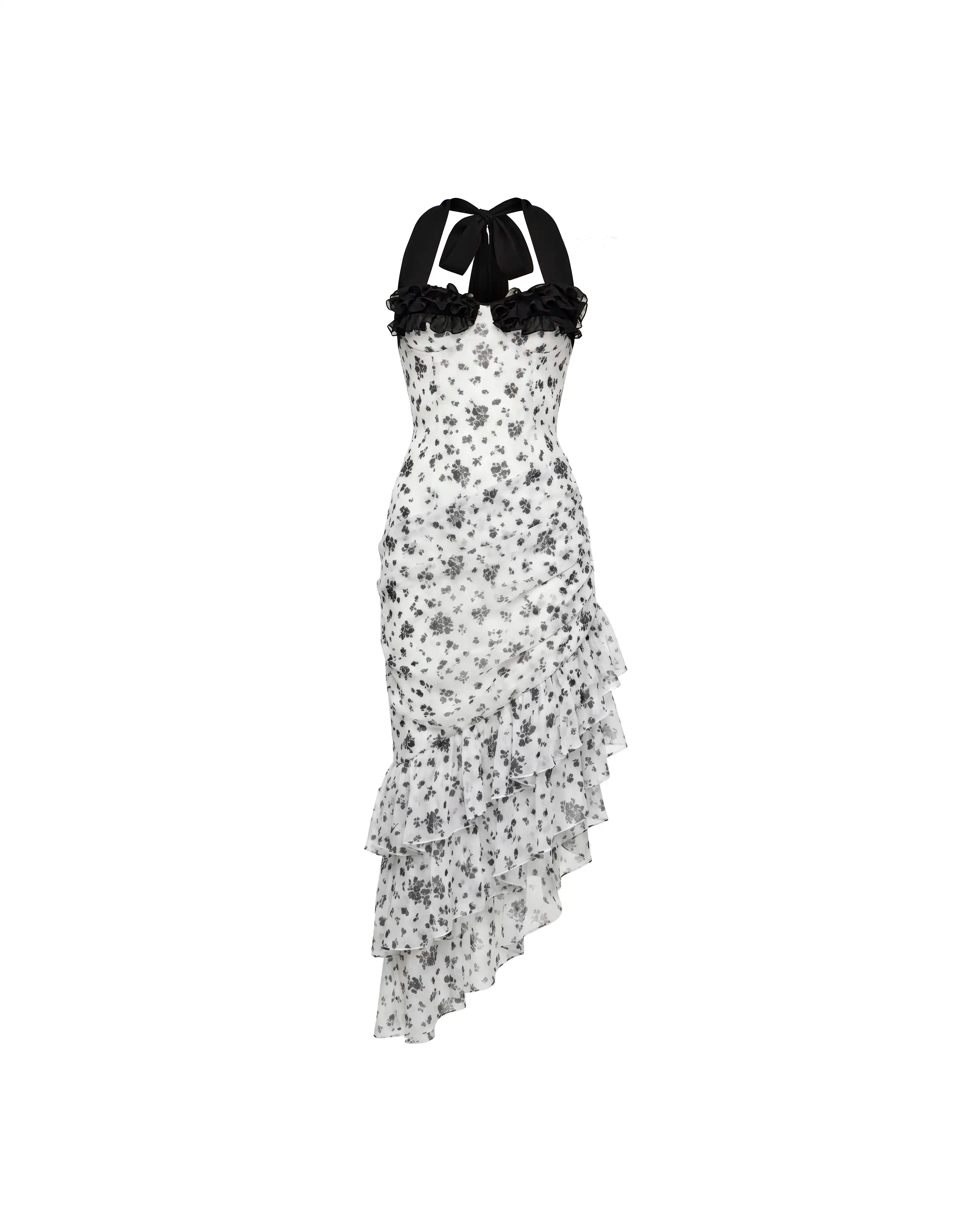 Sally midi, midi dress in milky chiffon with a floral print