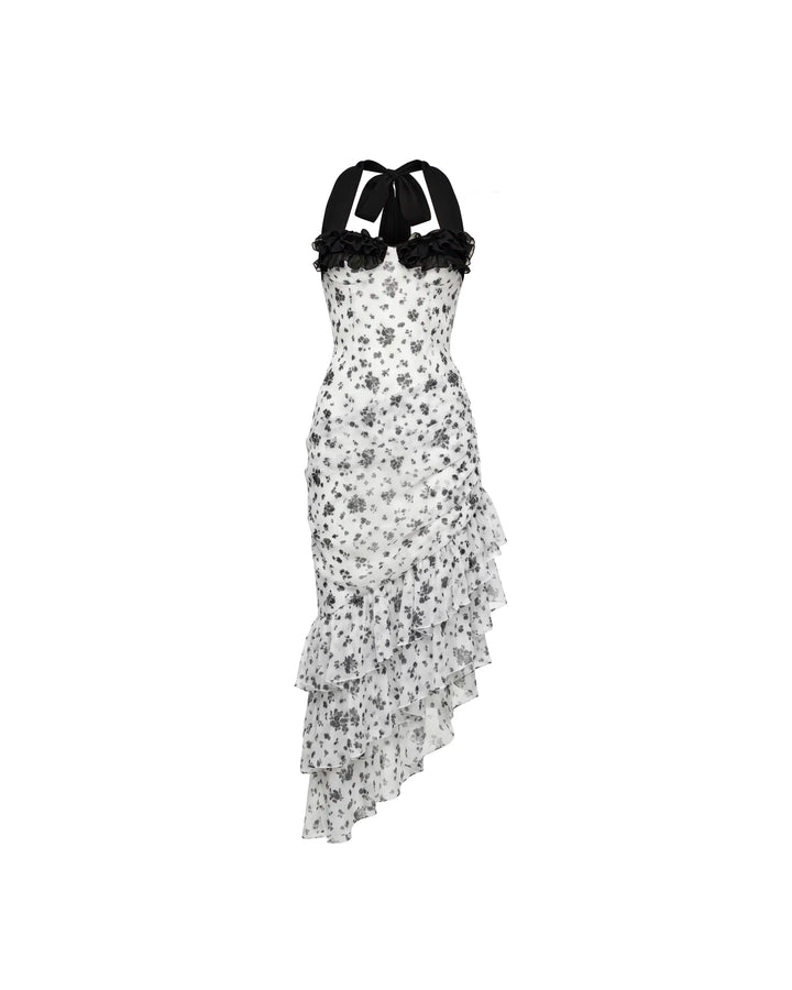 Sally midi, midi dress in milky chiffon with a floral print