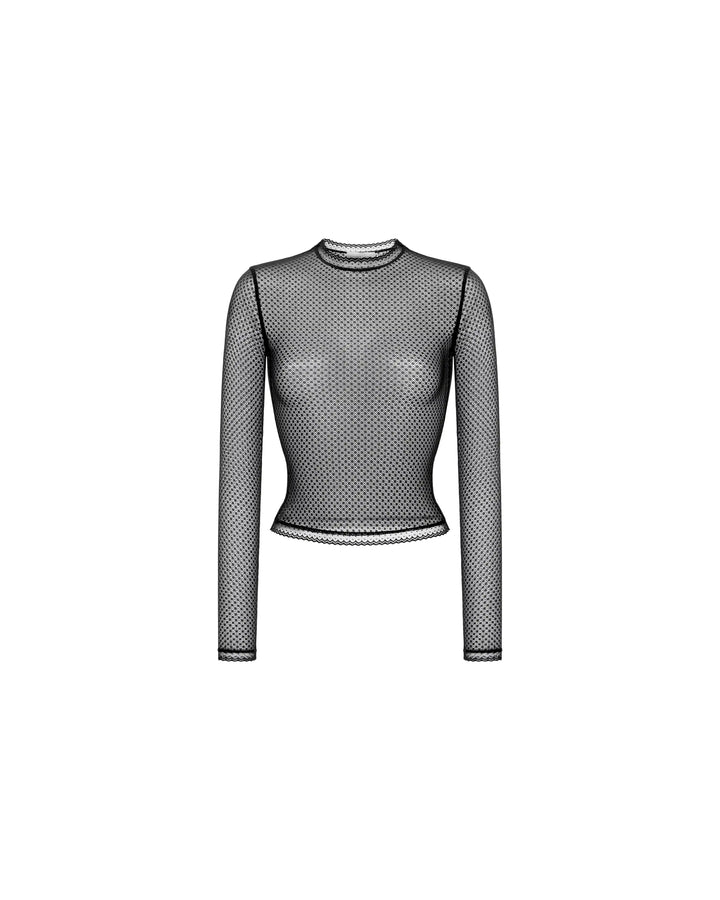 Billie sleeves, black openwork mesh long sleeve top