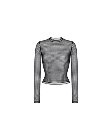 Billie sleeves, black openwork mesh long sleeve top