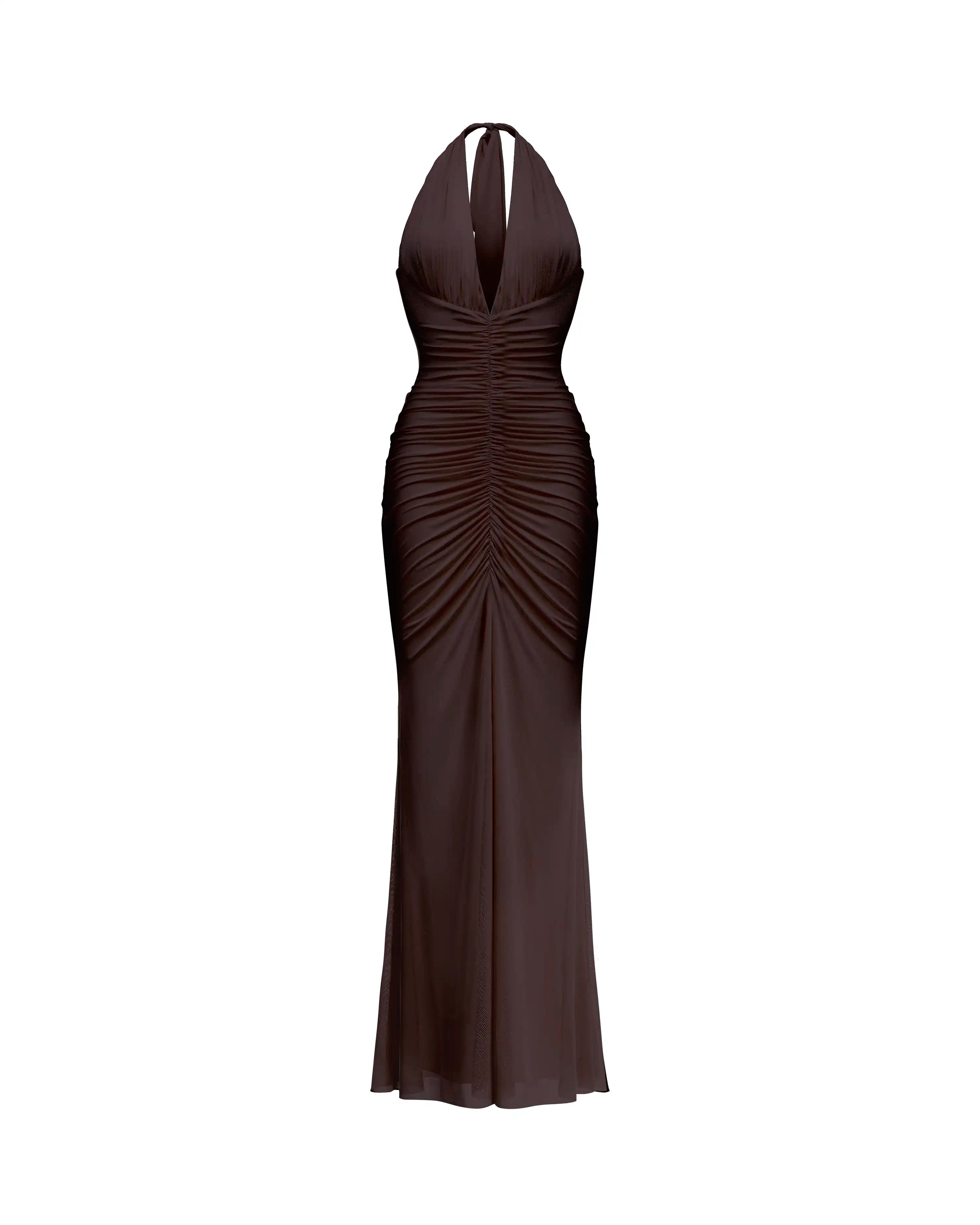 Luna maxi, maxi dress in chocolate mesh