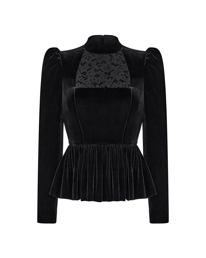 Lyra lace, blouse with a choker made of black velvet and lace