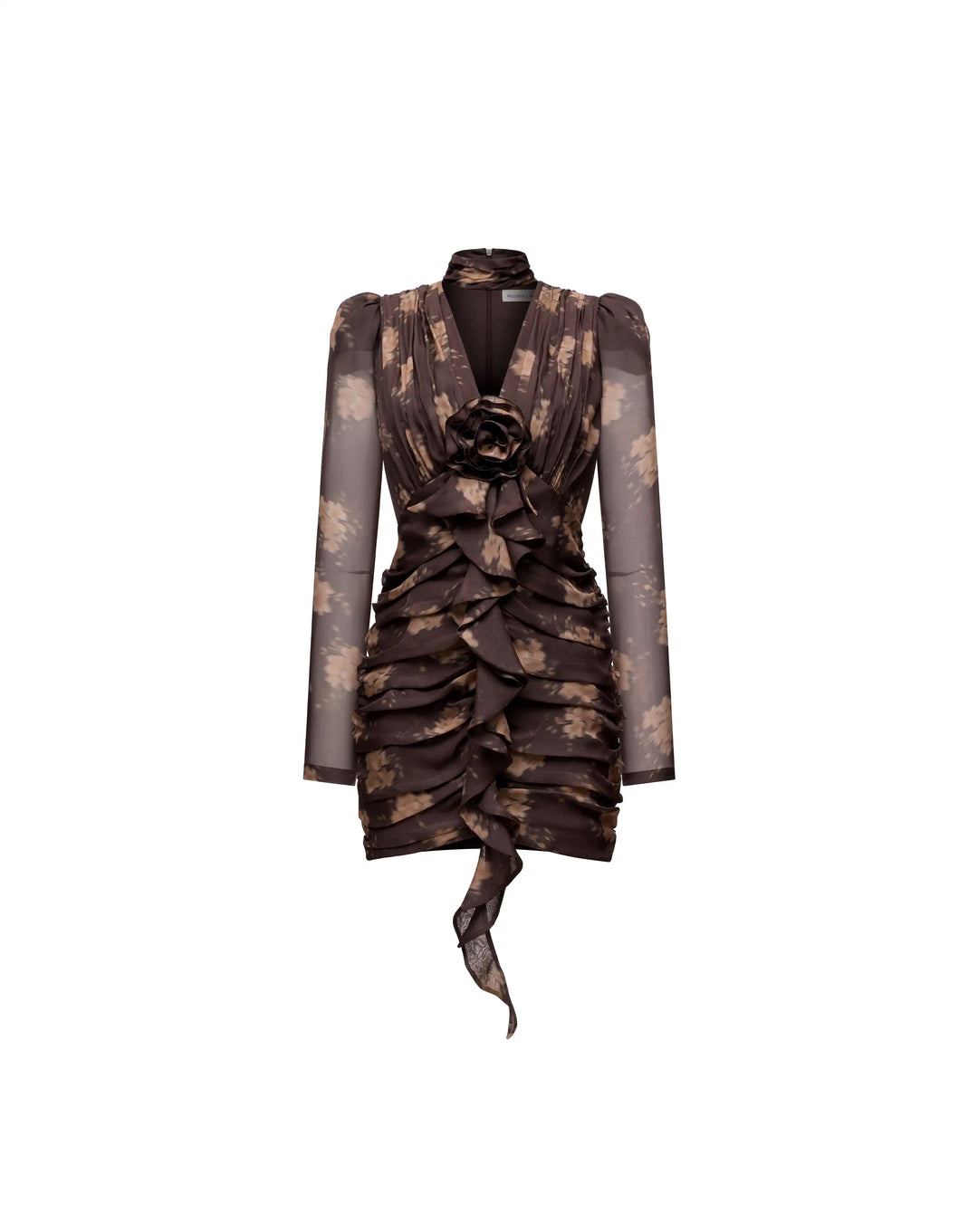 Vienna mini, chocolate chiffon mini dress with beige flowers