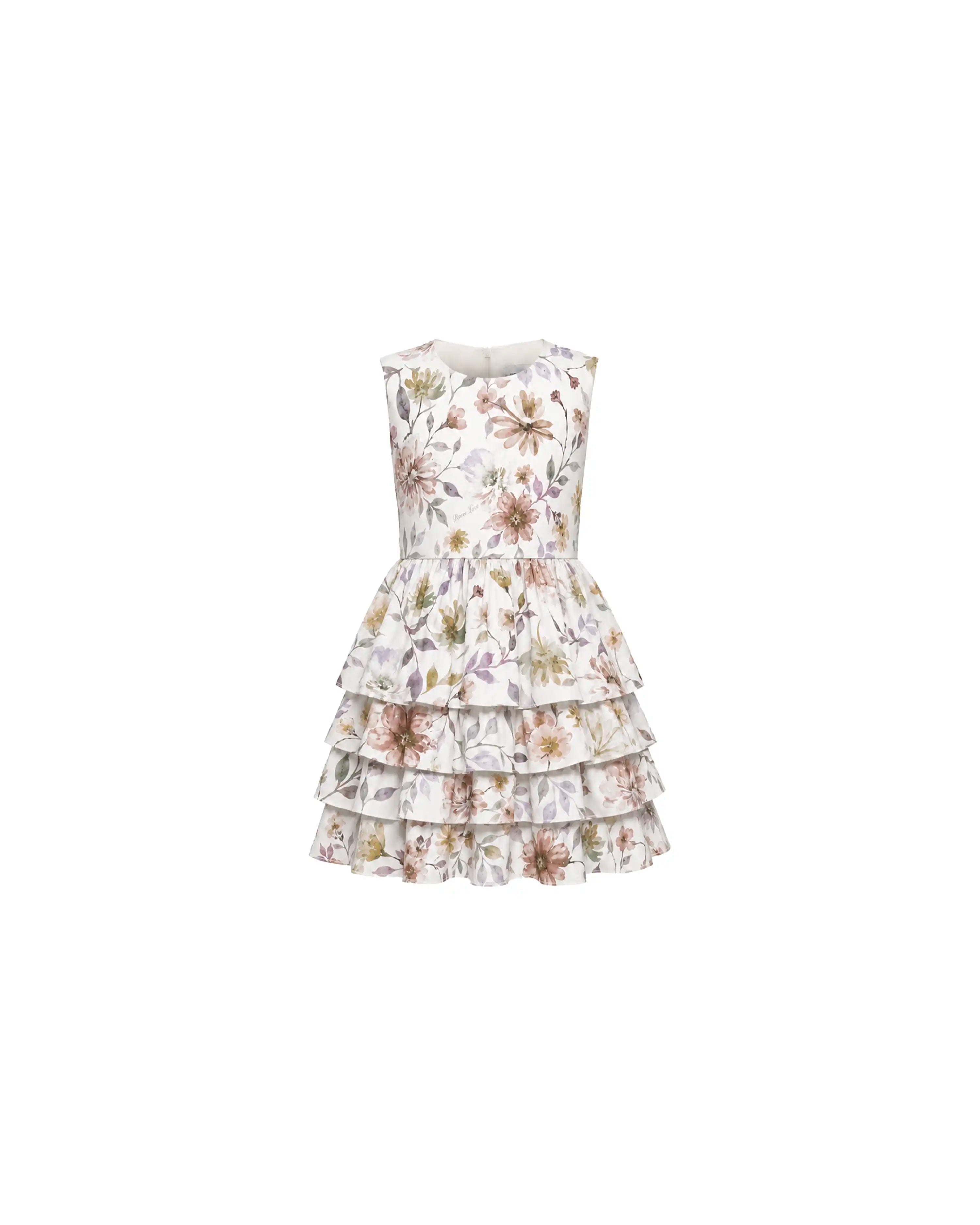Fifi no sleeves, ivory chiffon children's dress with multicolor flowers