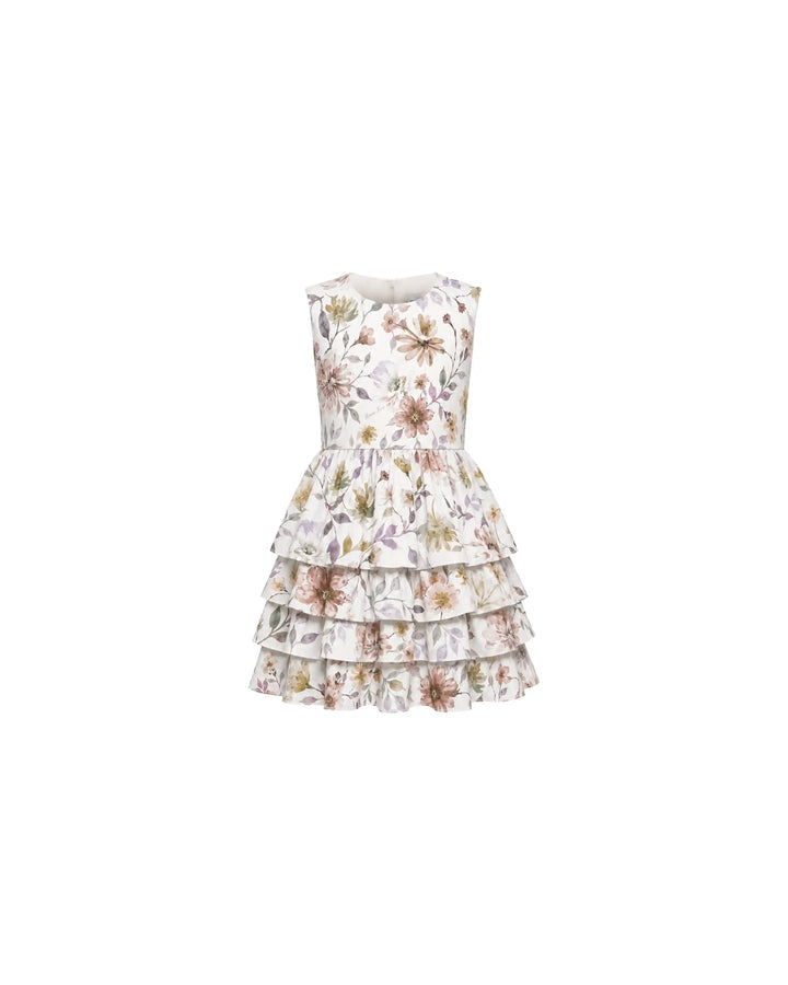 Fifi no sleeves, ivory chiffon children's dress with multicolor flowers