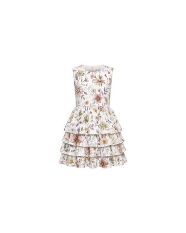 Fifi no sleeves, ivory chiffon children's dress with multicolor flowers
