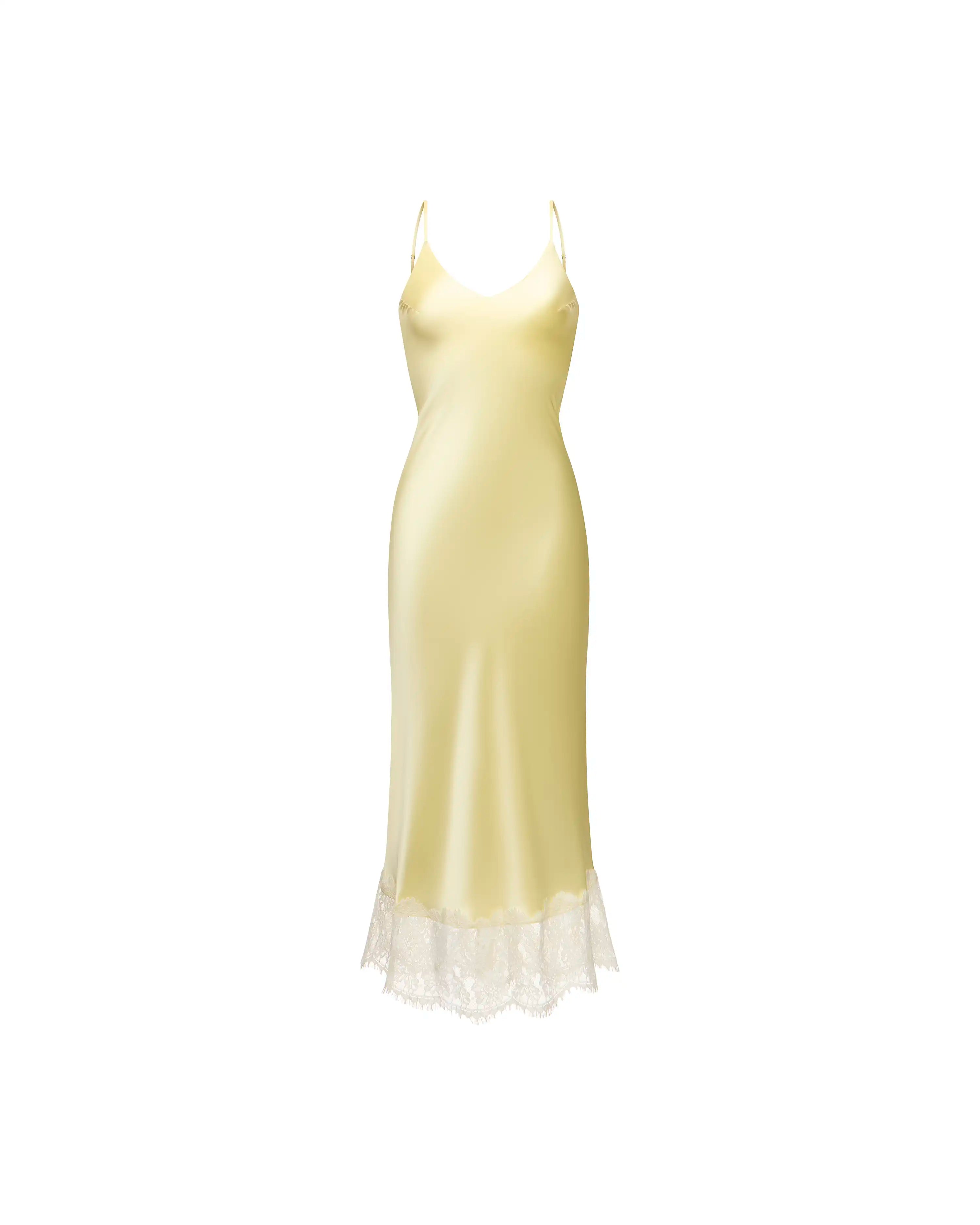 Cecil midi dress in yellow satin with a floral print
