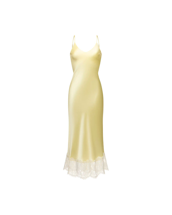 Cecil midi dress in yellow satin with a floral print