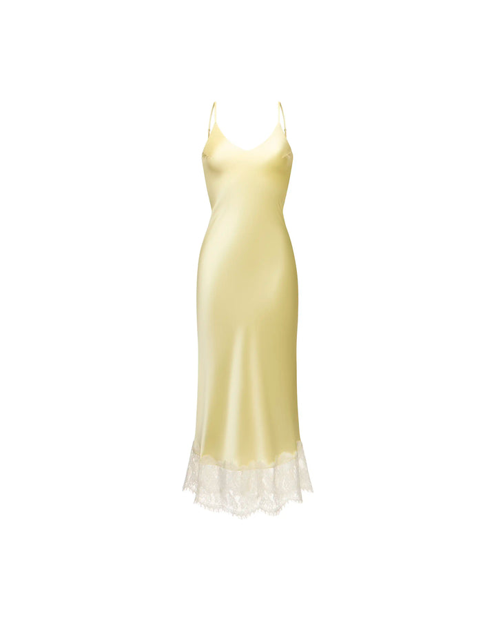 Cecil midi dress in yellow satin with a floral print