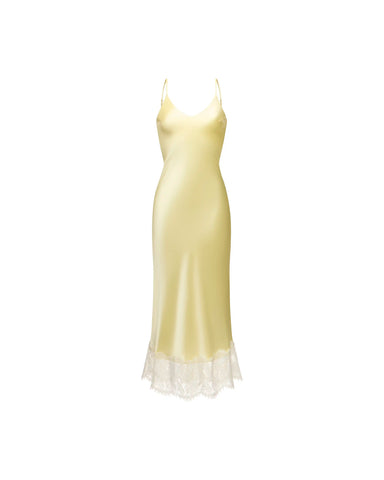 Cecil midi dress in yellow satin with a floral print