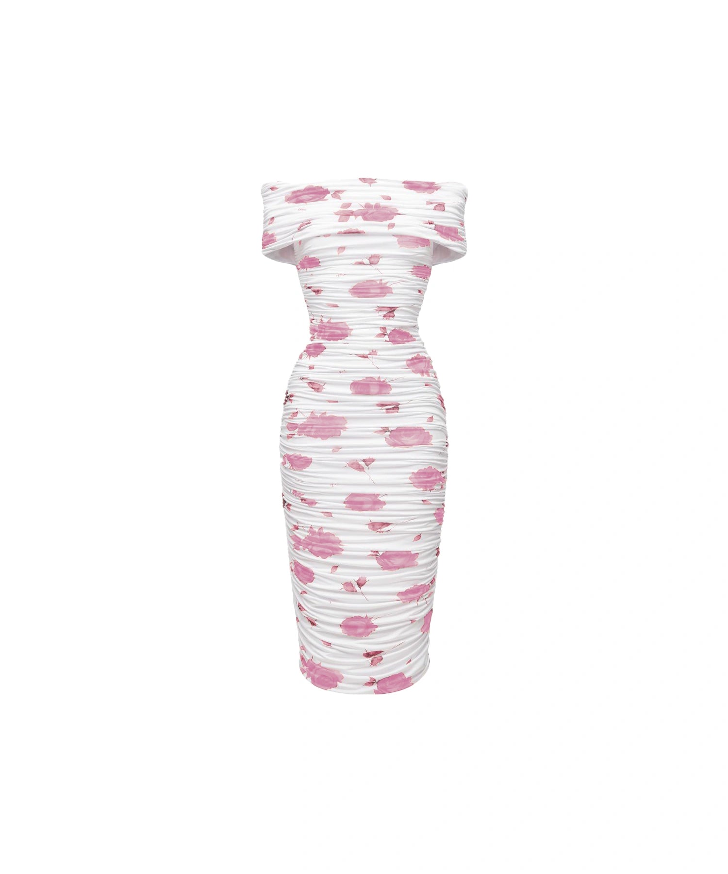 Iren, midi dress made of biflex, ivory with light pink flowers