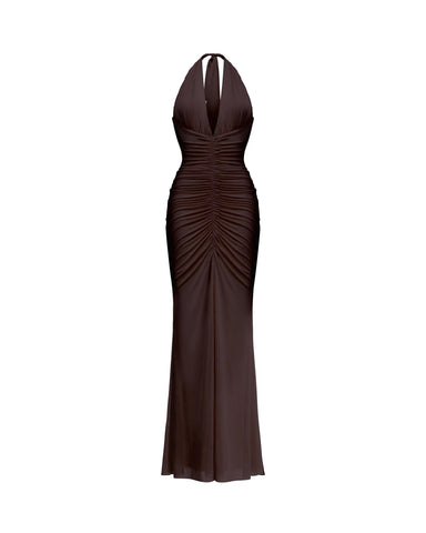 Luna maxi, maxi dress in chocolate mesh