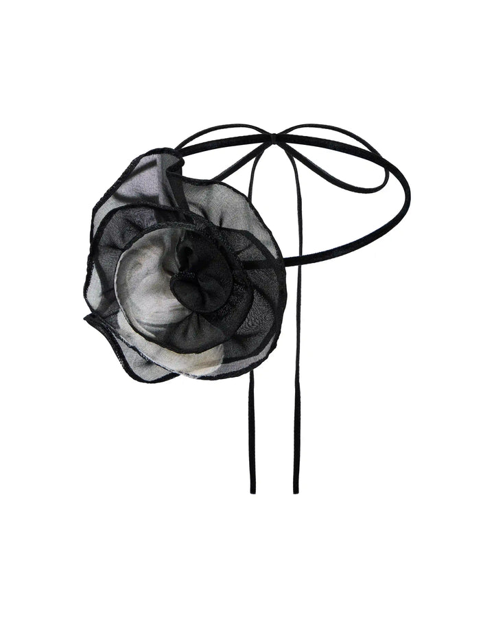 Lydia, сhoker with a rose made of black chiffon with a floral print and a velvet ribbon, adjustable