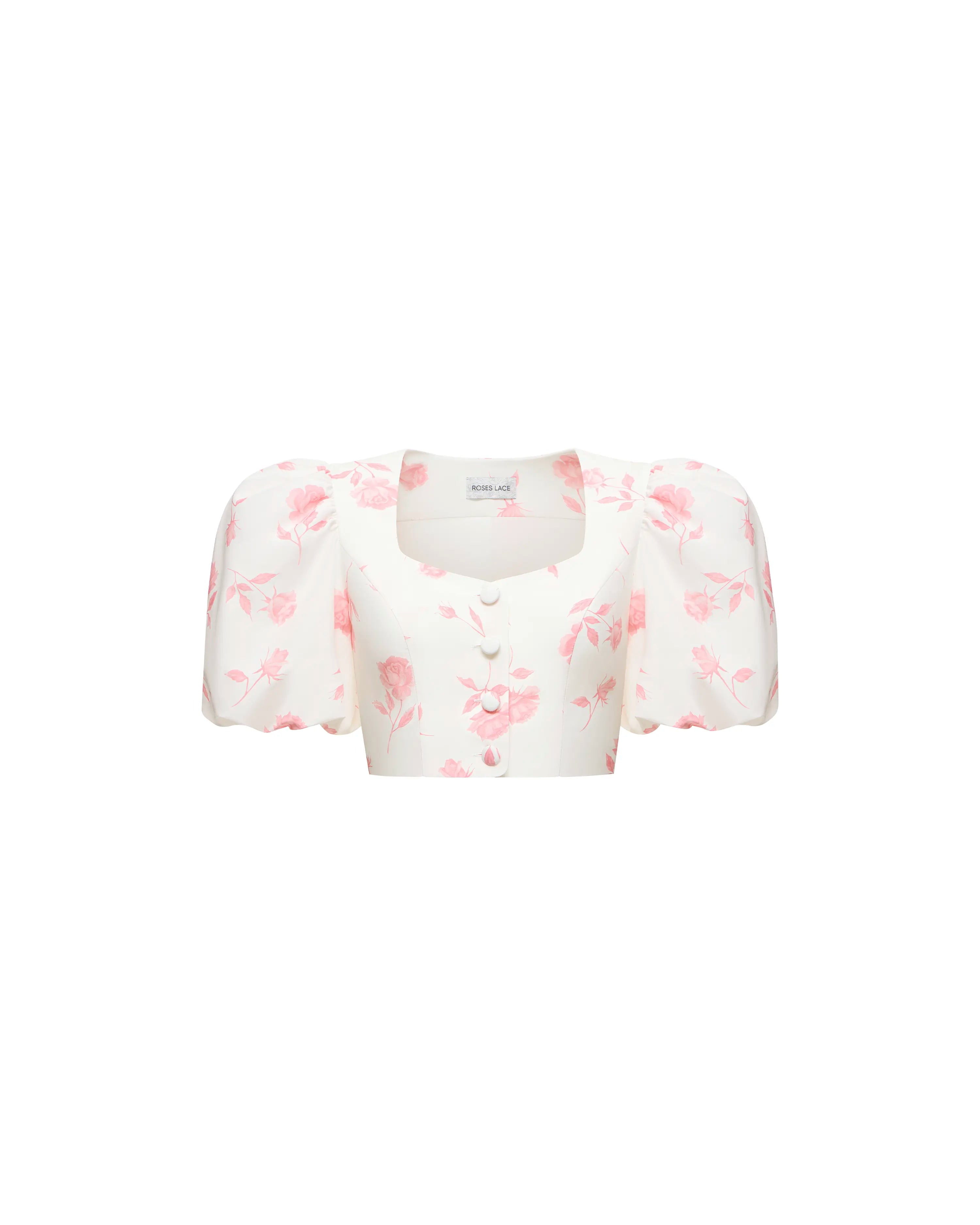 Chanelle, ivory batiste top with medium light pink flowers