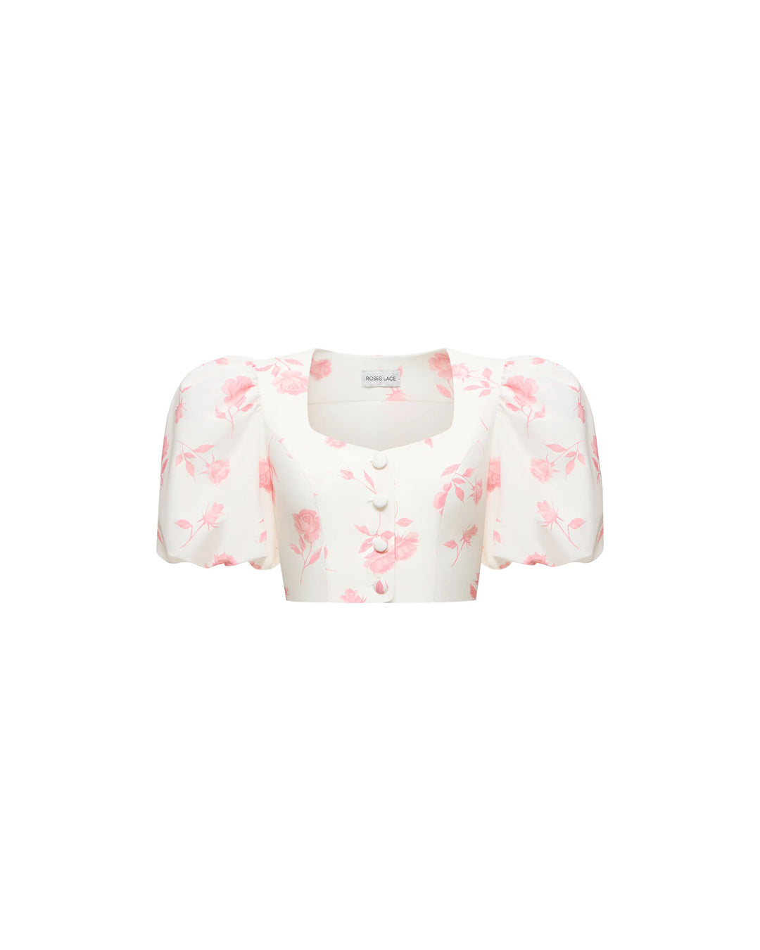 Chanelle, ivory batiste top with medium light pink flowers