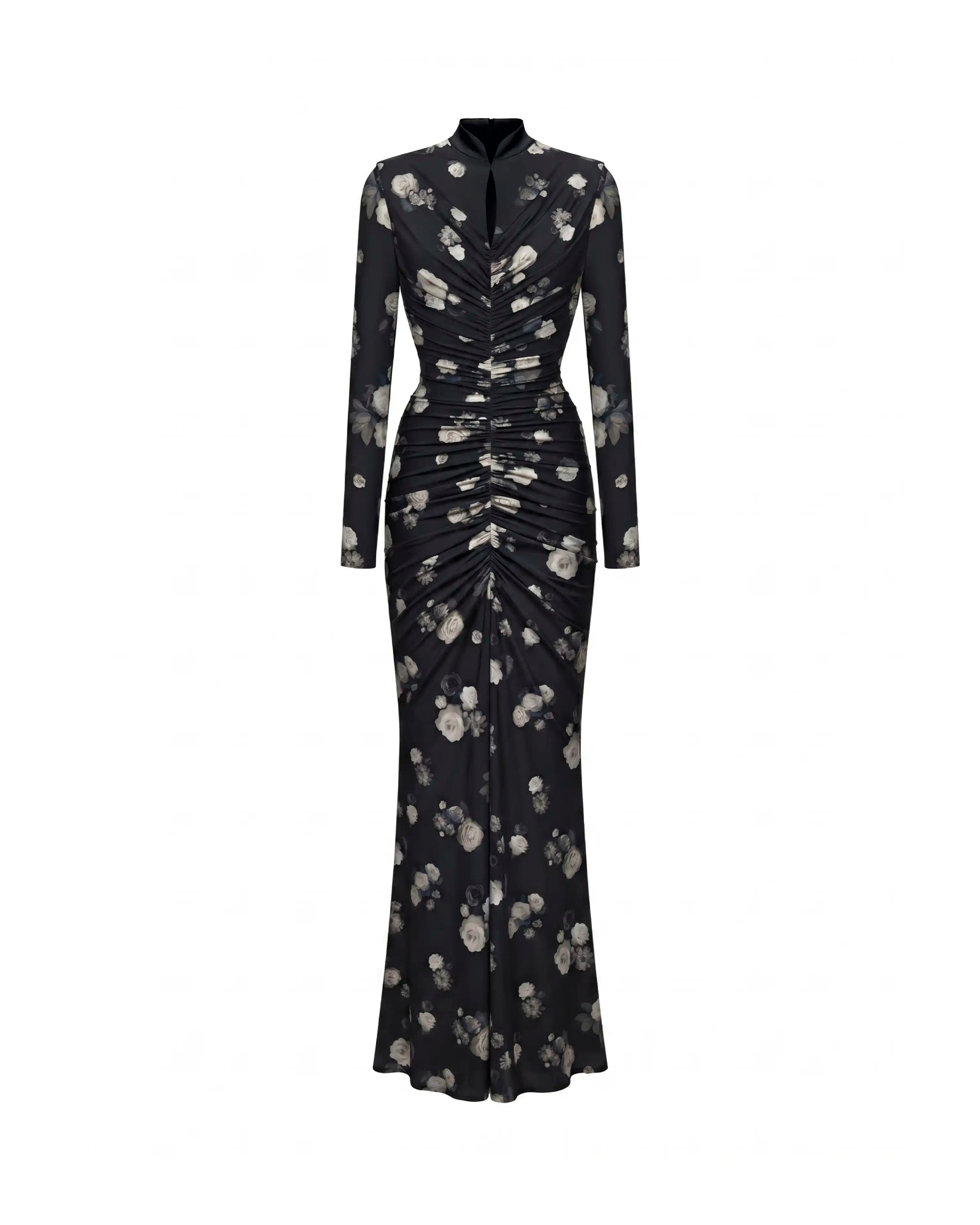Madiya maxi, maxi dress in black biflex with a floral print