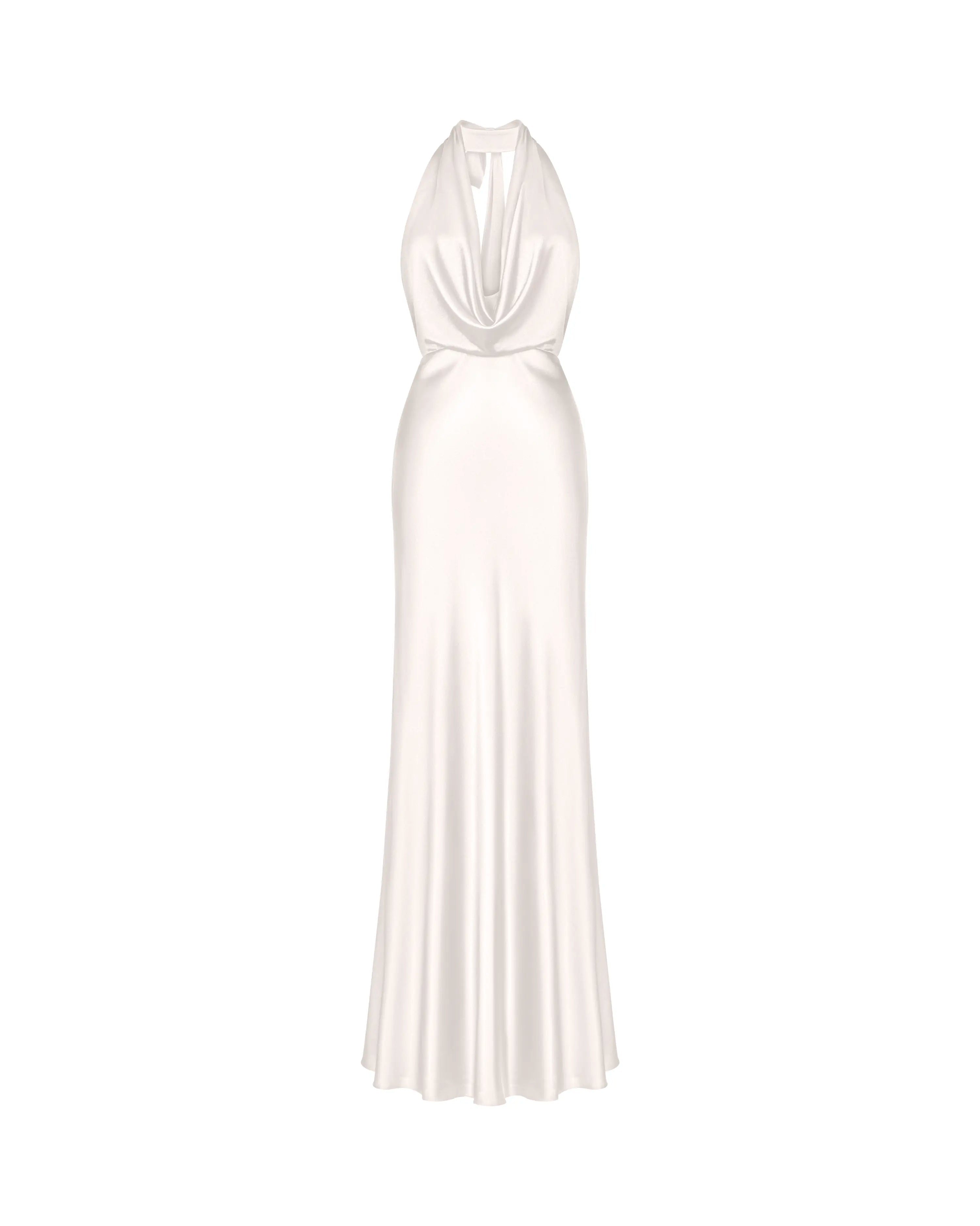 Alia maxi, silk satin maxi dress in ivory