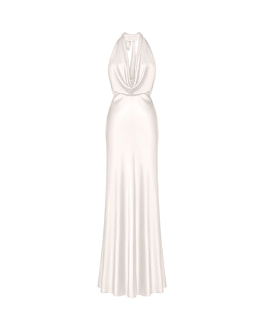 Alia maxi, silk satin maxi dress in ivory