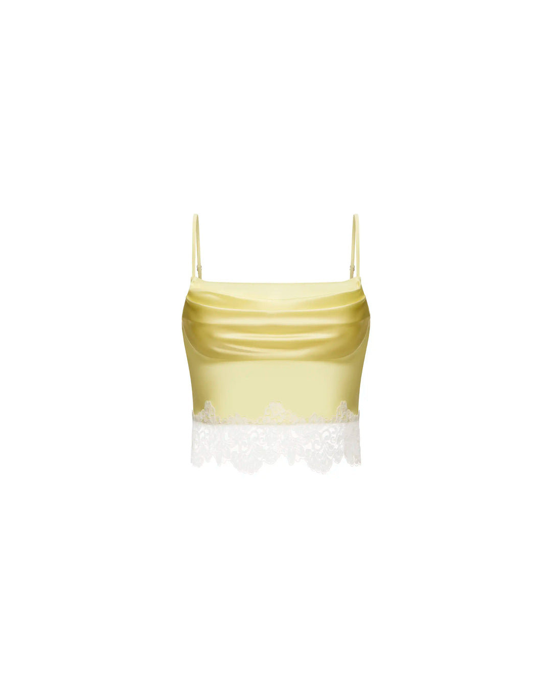 Cassie top, top in yellow satin with lace trim