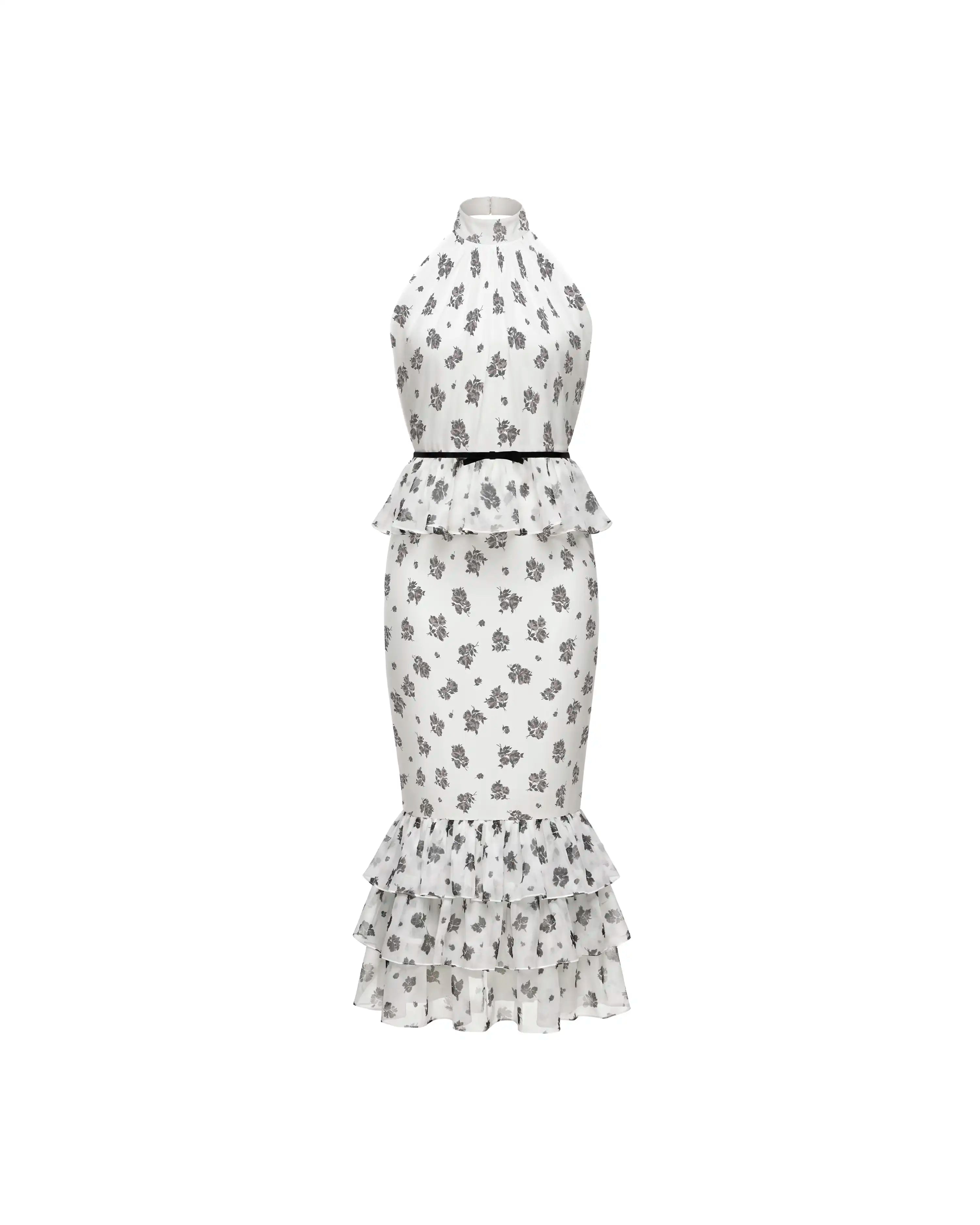 Rosie midi, midi dress in milky chiffon with a floral print