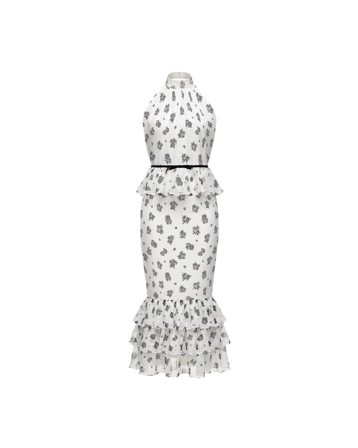 Rosie midi, midi dress in milky chiffon with a floral print