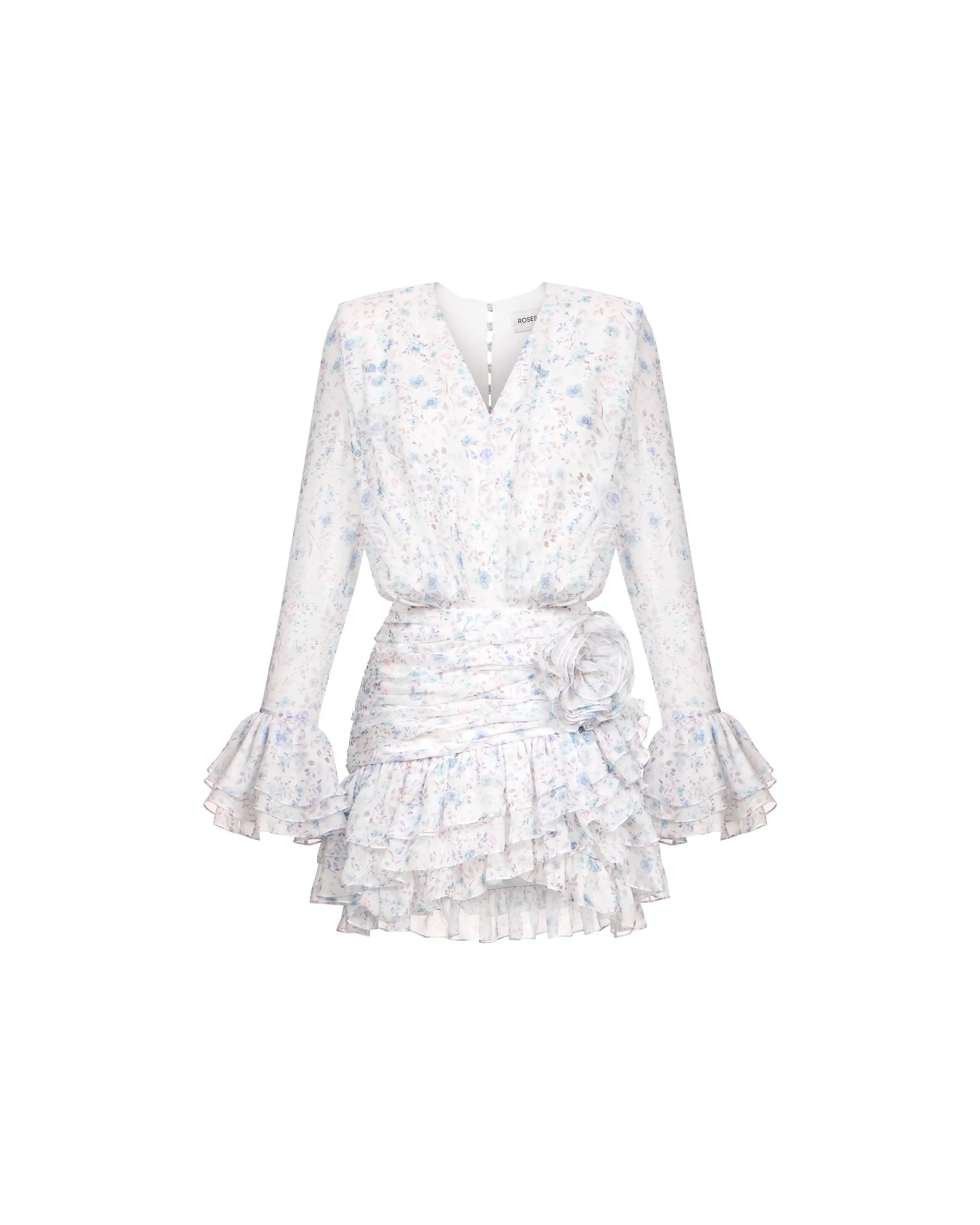 Mira mini, milky chiffon mini dress with a floral print