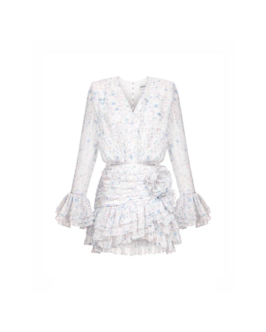 Mira mini, milky chiffon mini dress with a floral print