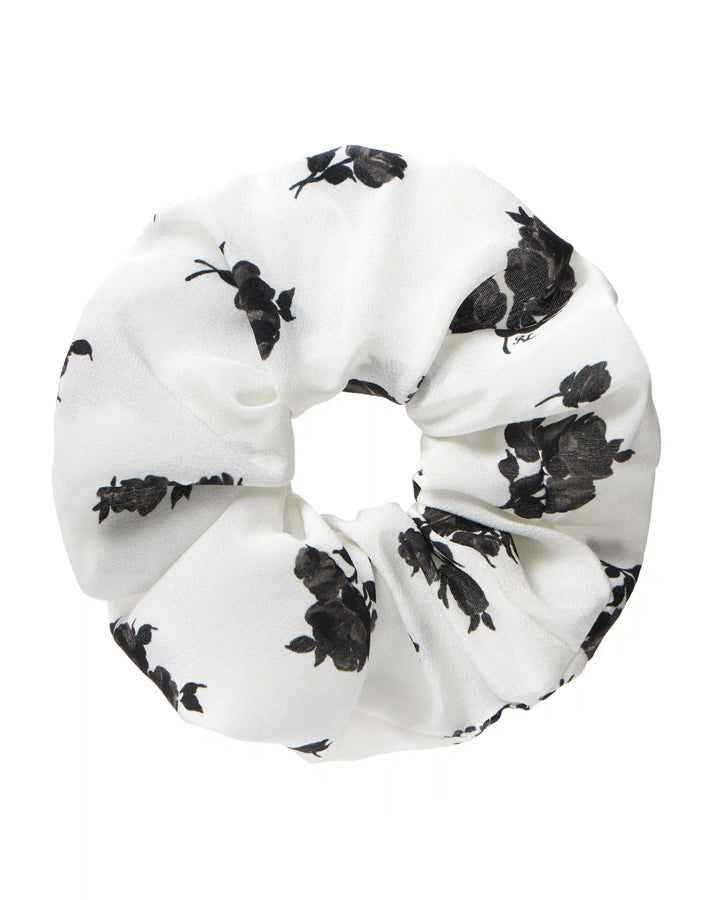 Bruna, hair tie made of ivory crepe de chine with floral print