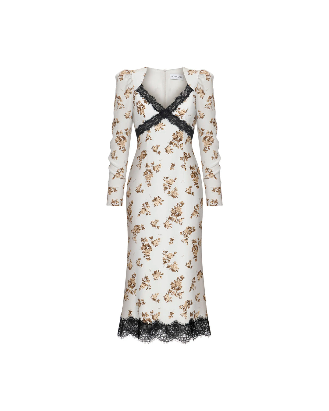 Rennie midi, milky crepe de chine midi dress with brown flowers