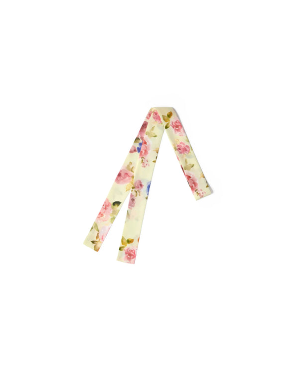 Luana, ribbon in pale yellow crepe de chine with a floral print