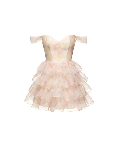 Lisen mini, milky organza corset mini dress with a floral print