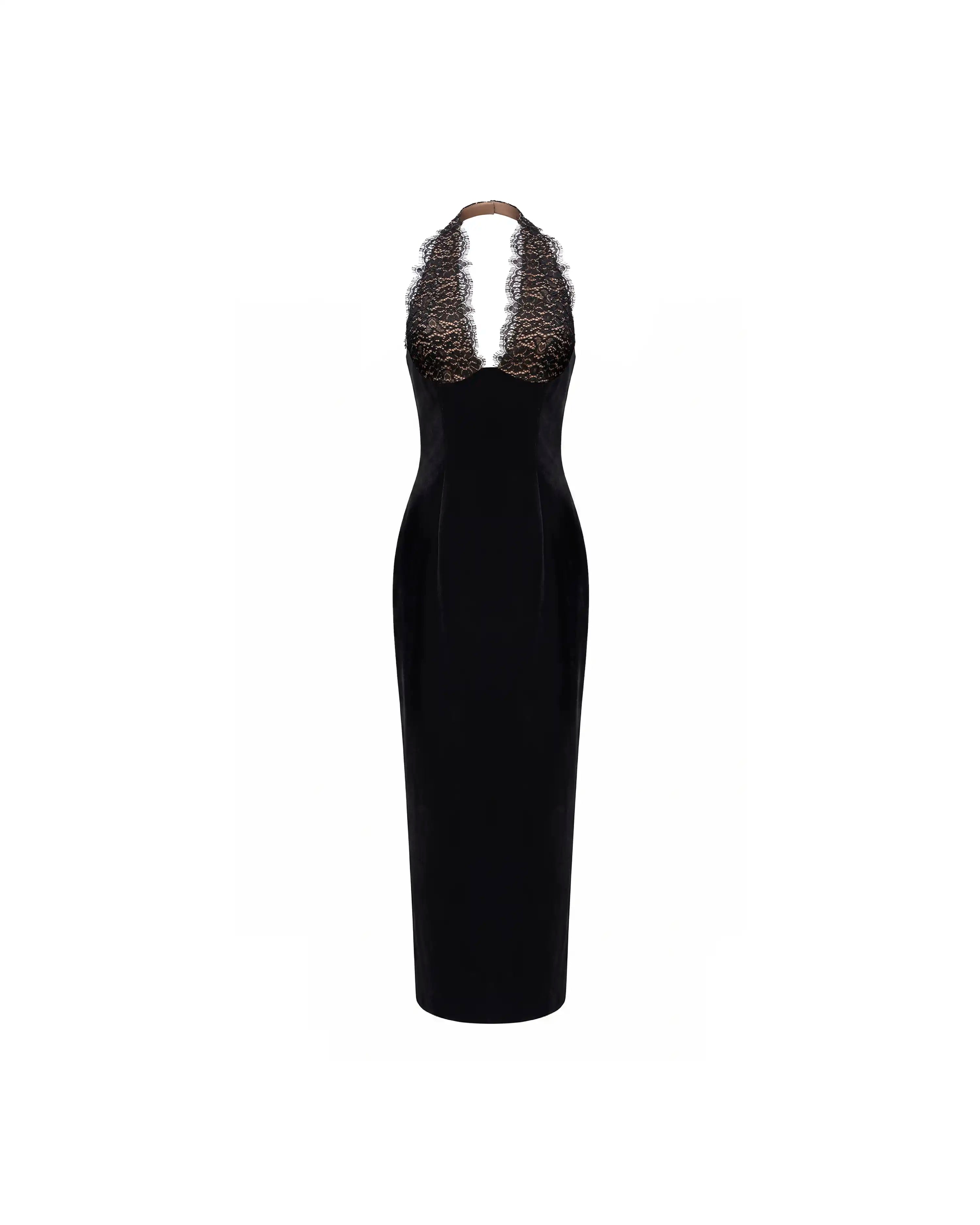 Livia midi, black velvet midi dress
