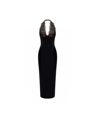 Livia midi, black velvet midi dress