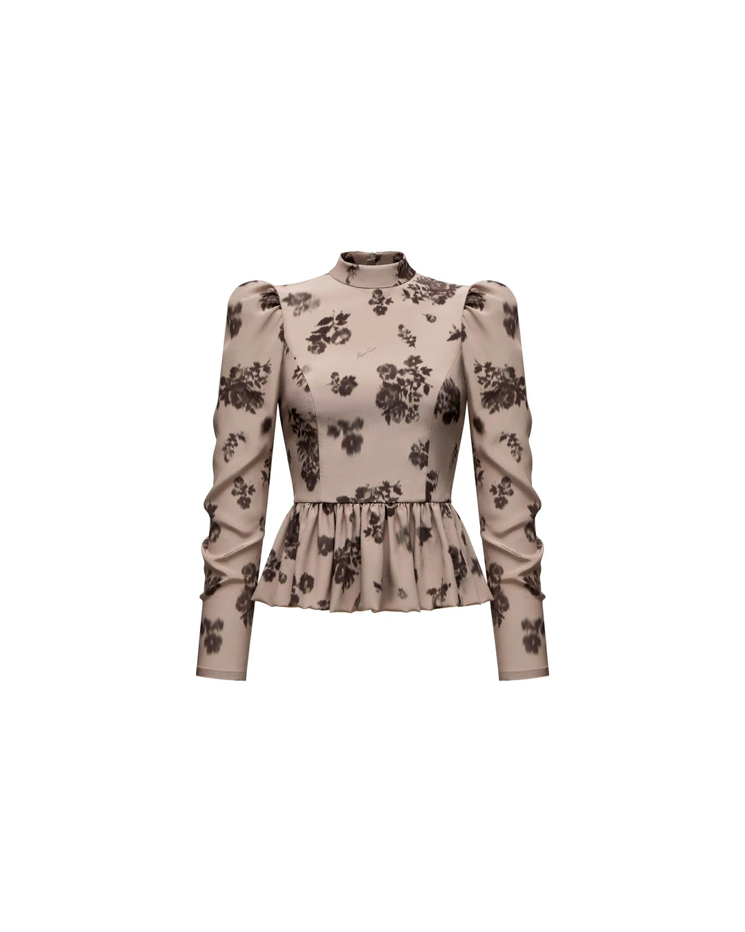 Valisa top, beige crepe de chine top with chocolate flowers