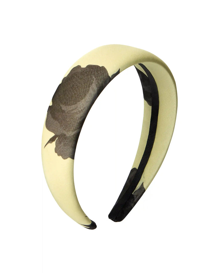 Noelia, headband made of yellow chiffon with gray flowers