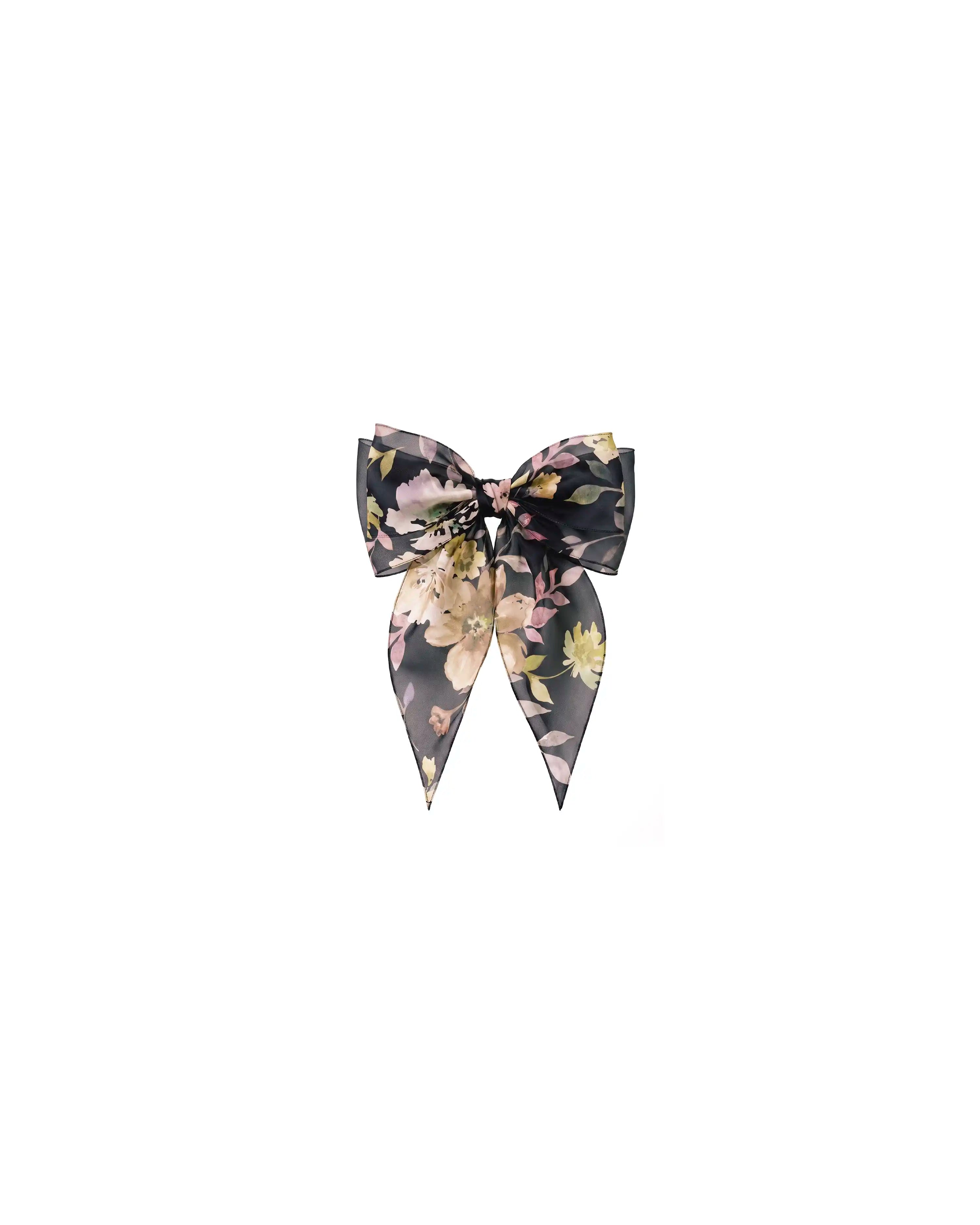 Mireya, black chiffon bow hair clip with multicolor flowers
