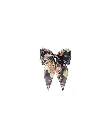 Mireya, black chiffon bow hair clip with multicolor flowers