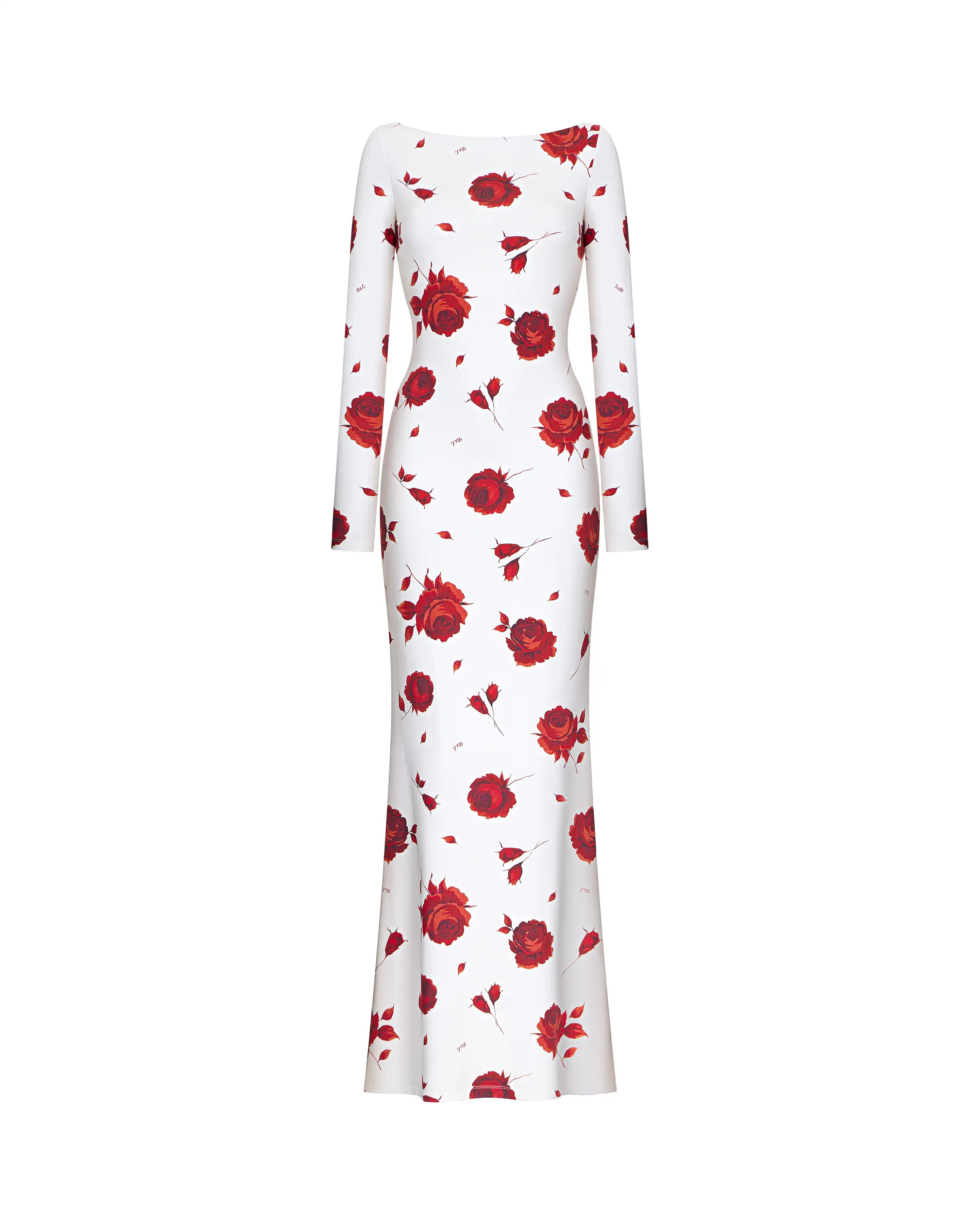 Netty maxi, milky biflex maxi dress with long sleeves and a floral print