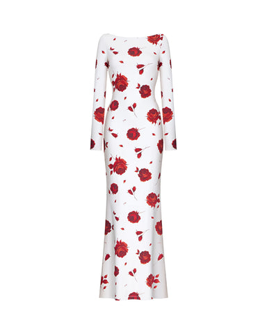 Netty maxi, milky biflex maxi dress with long sleeves and a floral print